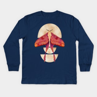 Fiery Luna Moth on Half Moons Watercolor Art Kids Long Sleeve T-Shirt